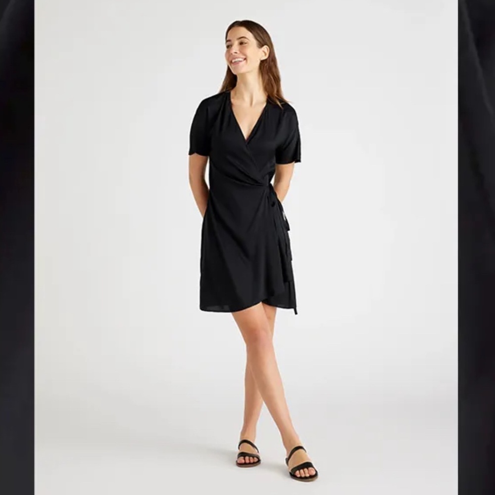 NWT Quince Silk Wrap Dress, Black M